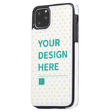 Custom iPhone 11 Pro Max flip case, personalized photo wallet case with 'YOUR DESIGN HERE' text, MyArtsyGift product