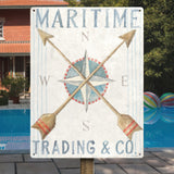 Retro Maritime Trading & Co. metal sign with compass design, ideal for home decor.
