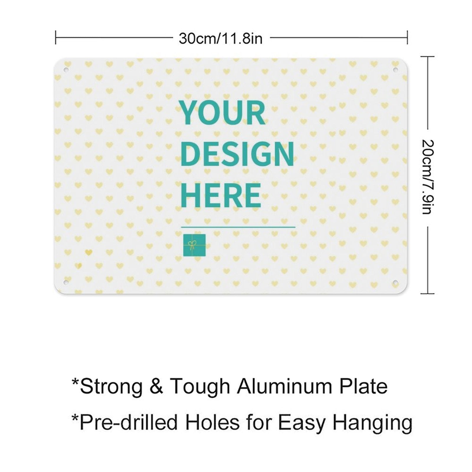 Personalized aluminum plaque with custom design and heart pattern. Ideal for unique gifts.