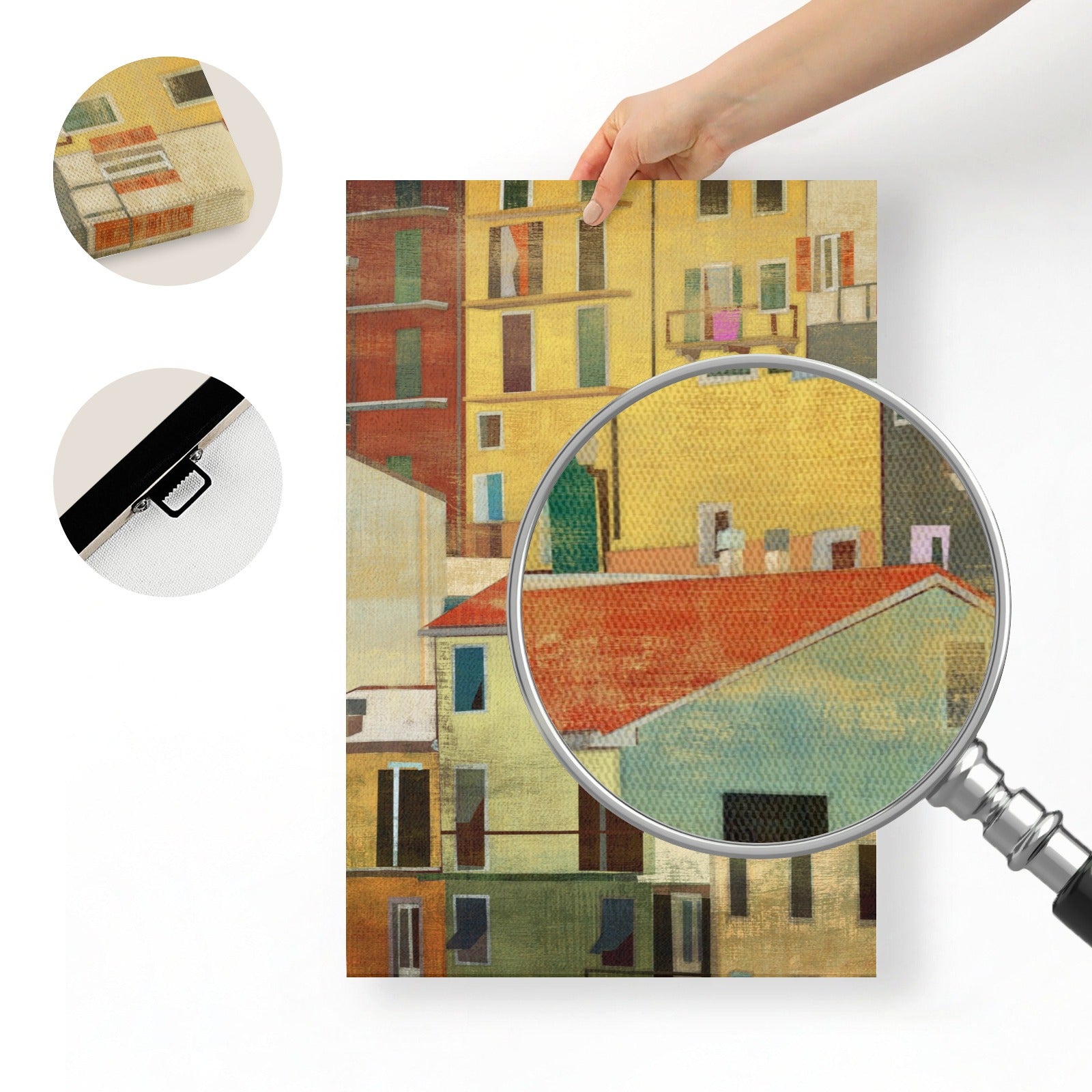 Modern Architecture Wall Art Canvas Print. Colorful building artwork on canvas with vibrant colors, perfect for home decor.