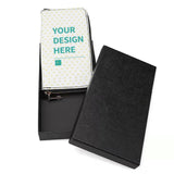 Custom leather clutch with 'Your Design Here' text, PU material, black gift box, perfect personalized gift at MyArtsyGift.com