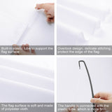 Custom hand waving flag features: polyester flag material, overlock stitching, and plastic handle for team support.