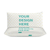 Customizable bedding set pillowcases with 'YOUR DESIGN HERE' text, heart pattern on soft fabric.