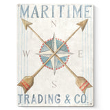 Retro beach metal sign with maritime compass design and trading company text