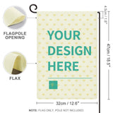 Customizable linen garden flag with 'YOUR DESIGN HERE' message, double-sided for patio decor