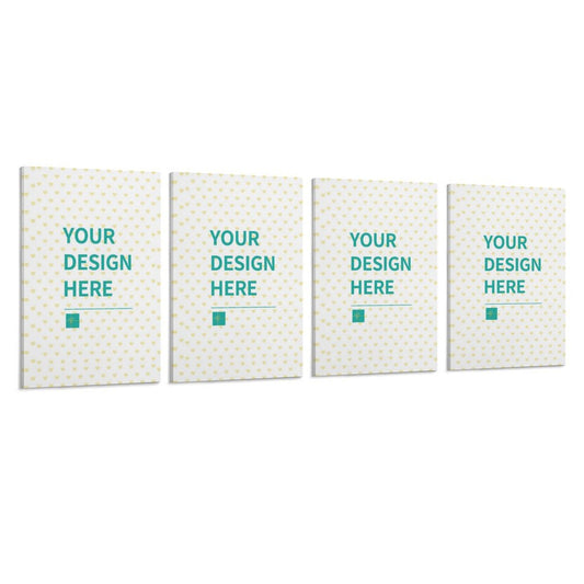 Customizable 4-panel hanging poster with 'Your Design Here'. Personalized gifts for home decor, canvas material.