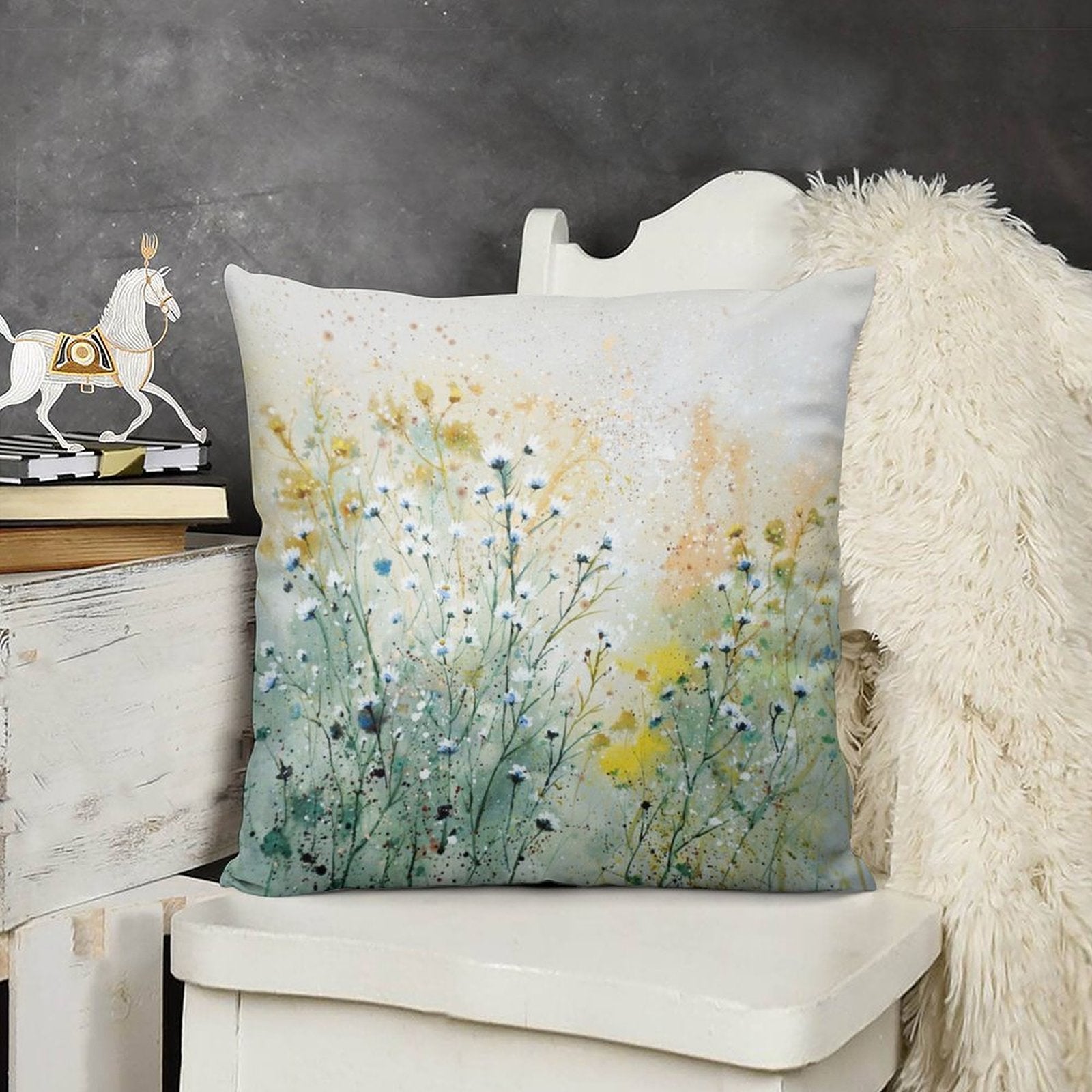 Watercolor floral throw pillow cover, soft plush material, decorative pillow for sofa and living room