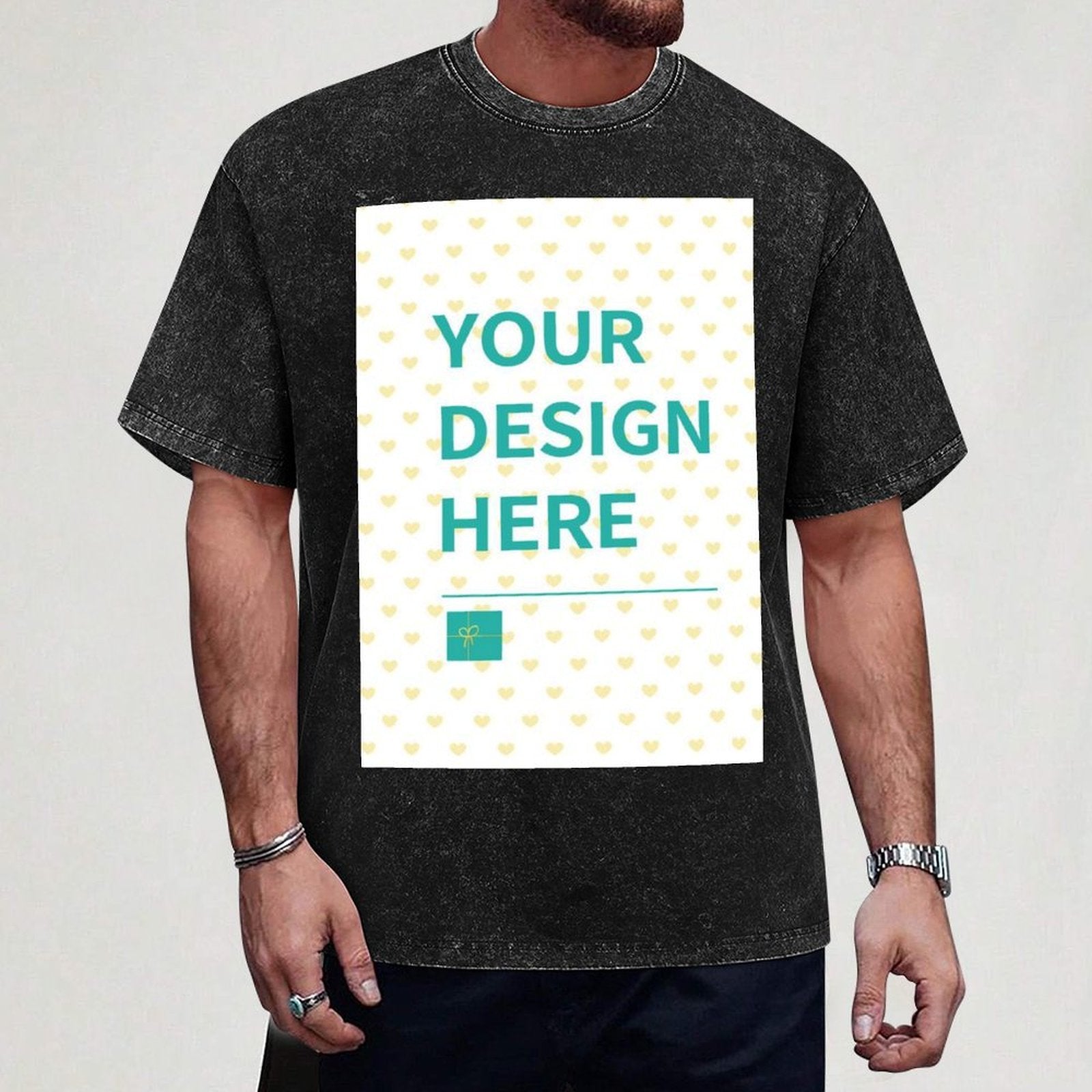 Custom men's black cotton t-shirt with personalized design area, perfect summer gift