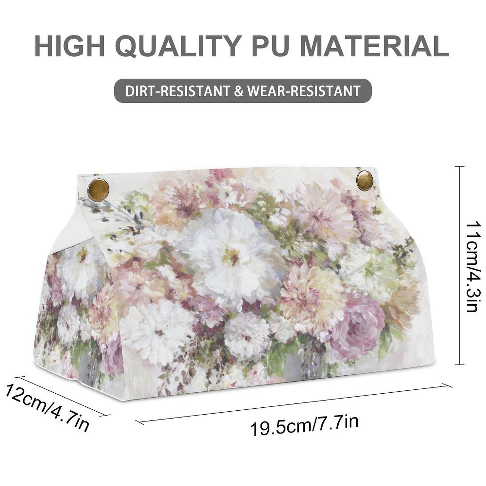 PU tissue box cover, rectangular facial tissue holder with floral pattern, wear-resistant