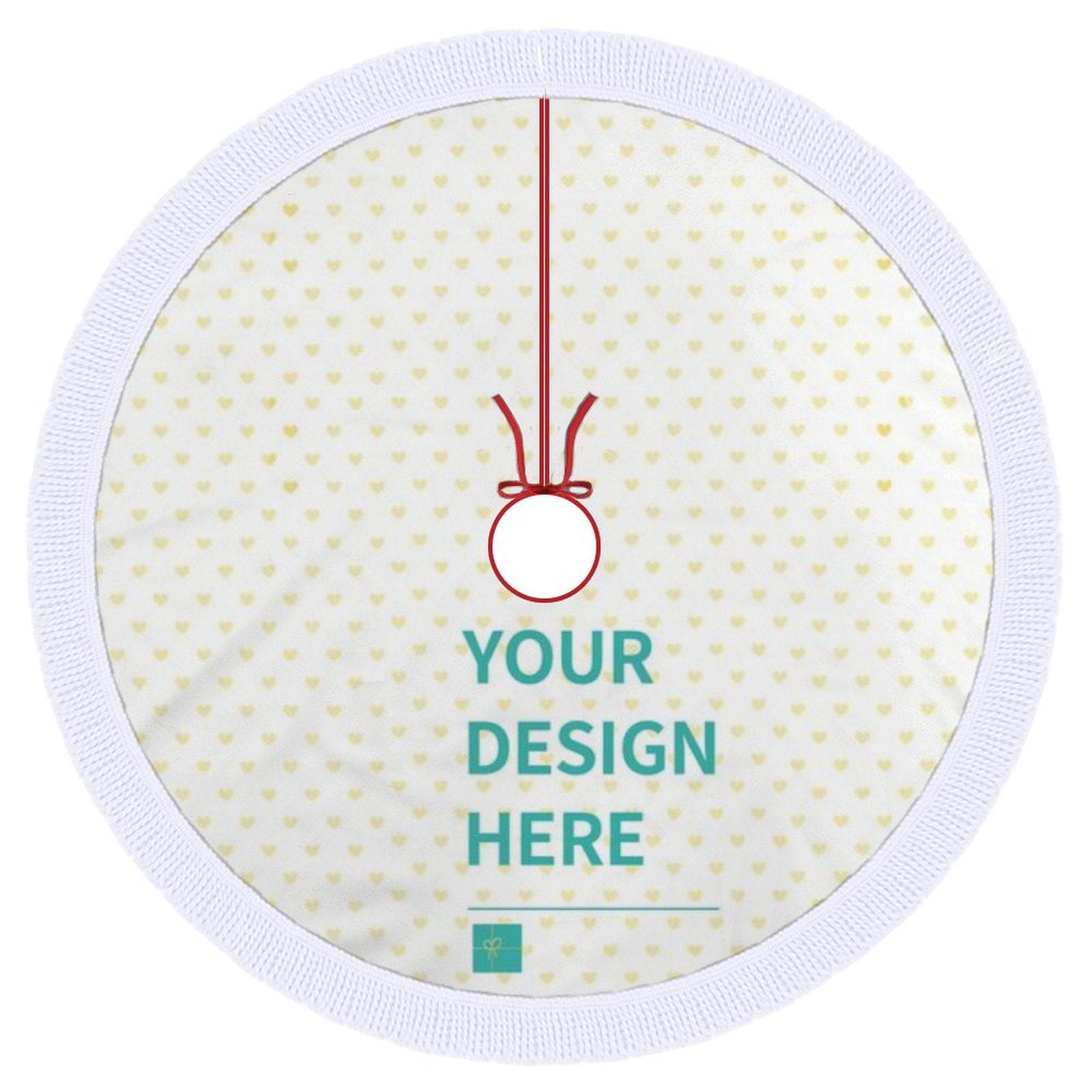 Custom Christmas Tree Skirt with Heart Pattern and 'Your Design Here' text, Xmas Decoration Personalized Gifts