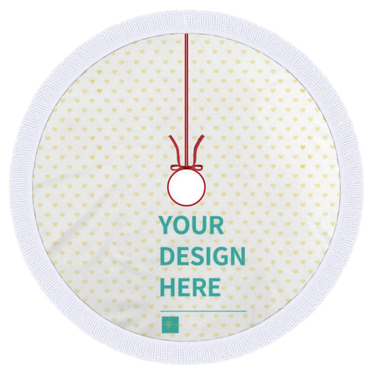 Custom Christmas Tree Skirt with Heart Pattern and 'Your Design Here' text, Xmas Decoration Personalized Gifts