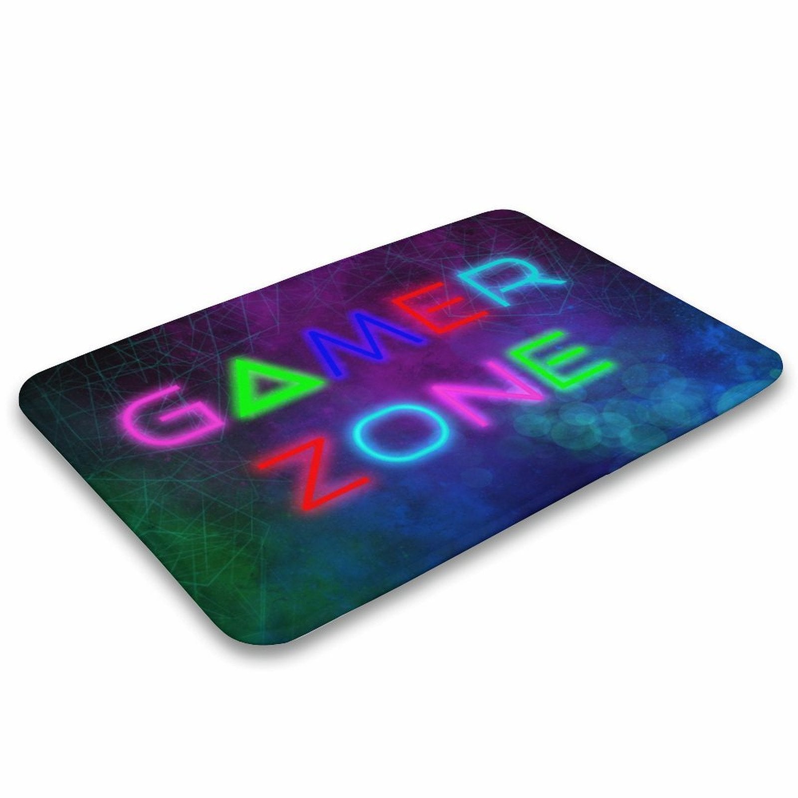 Coral velvet Gamer Zone bath rug, non-slip floor carpet for bathroom and bedroom, neon lights