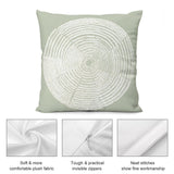Sage green plush pillow cover with tree ring design. Soft and comfortable, with invisible zipper and quality stitching.