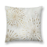 Luxury soft fluffy throw pillow cover with golden starburst design on white background for sofa and couch.