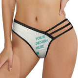 Custom women's underwear, personalized with 'YOUR DESIGN HERE', black trim, sexy panties for a funny gift