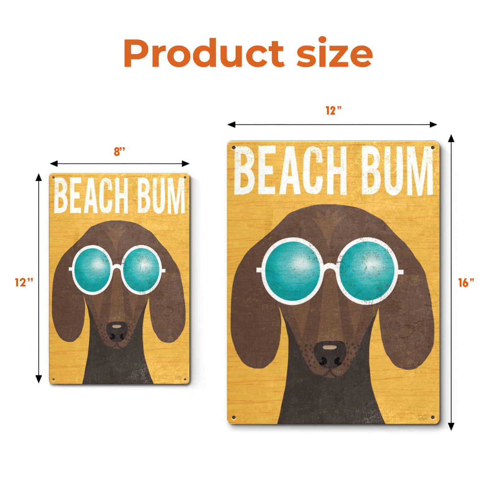 Beach Bum Dachshund metal sign with turquoise sunglasses. Iron wall art for home decor, in two different size