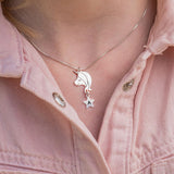 Silver unicorn necklace with star pendant initial 'A' - Custom gift for girls