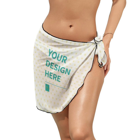 Customizable sarong wrap for women, beach cover-up, featuring 'Your Design Here' and a heart pattern, MyArtsyGift.com