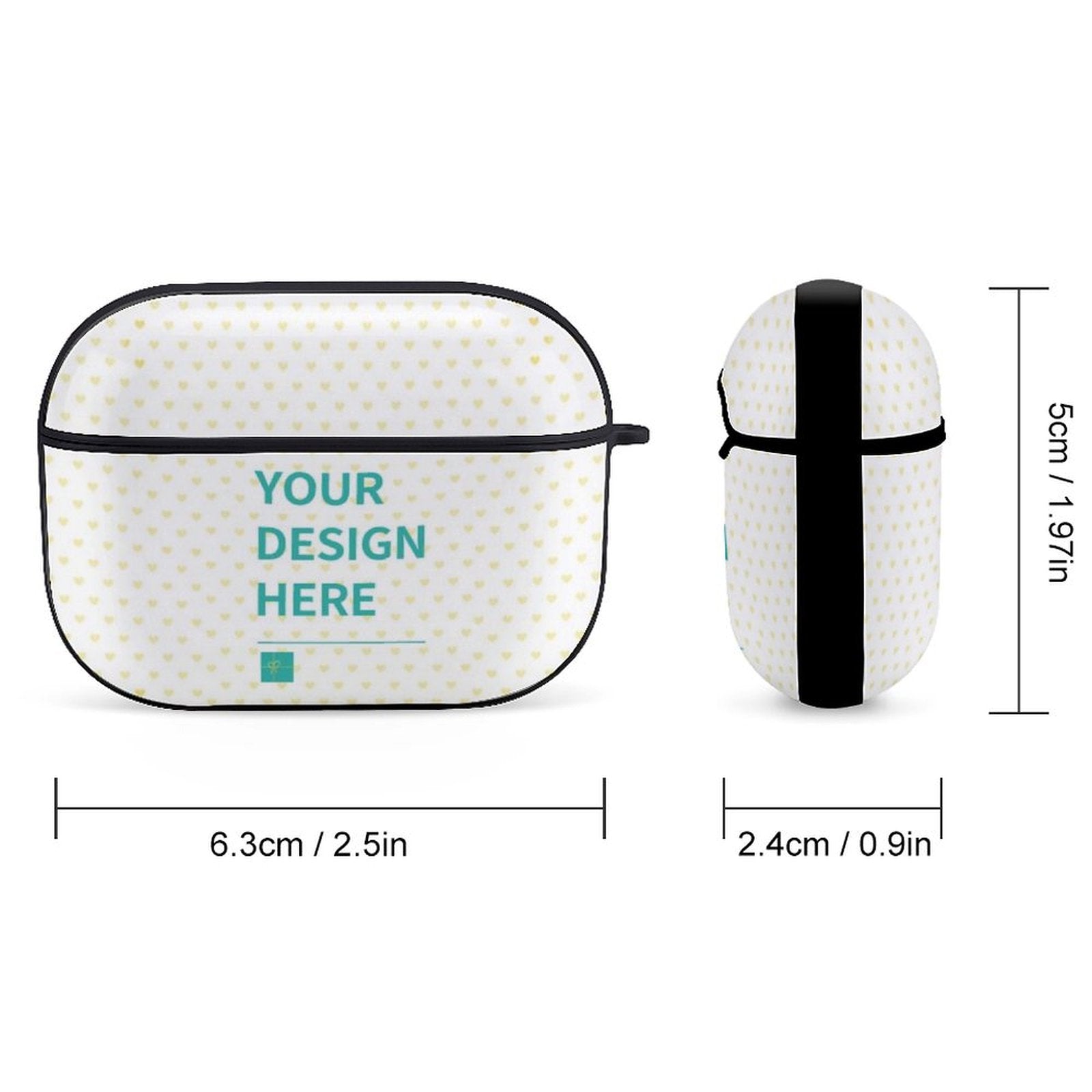 Personalized AirPods Pro case, featuring heart pattern and custom design option. Durable PC hard shell for protection.