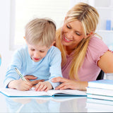 Boy writing with personalized ballpoint pen with help. Custom gift for student. Smooth writing, PC material pen