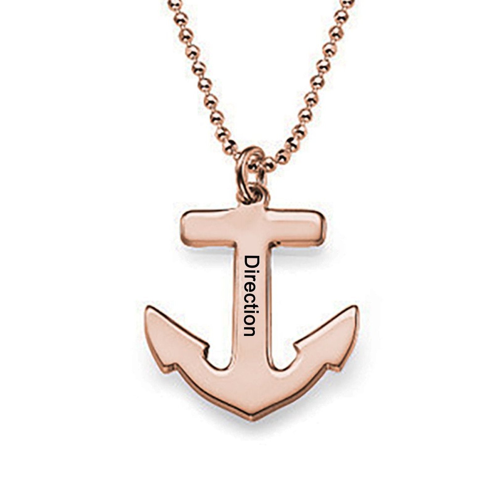 Rose gold anchor necklace for men with 'Direction' engraving - nautical jewelry gift