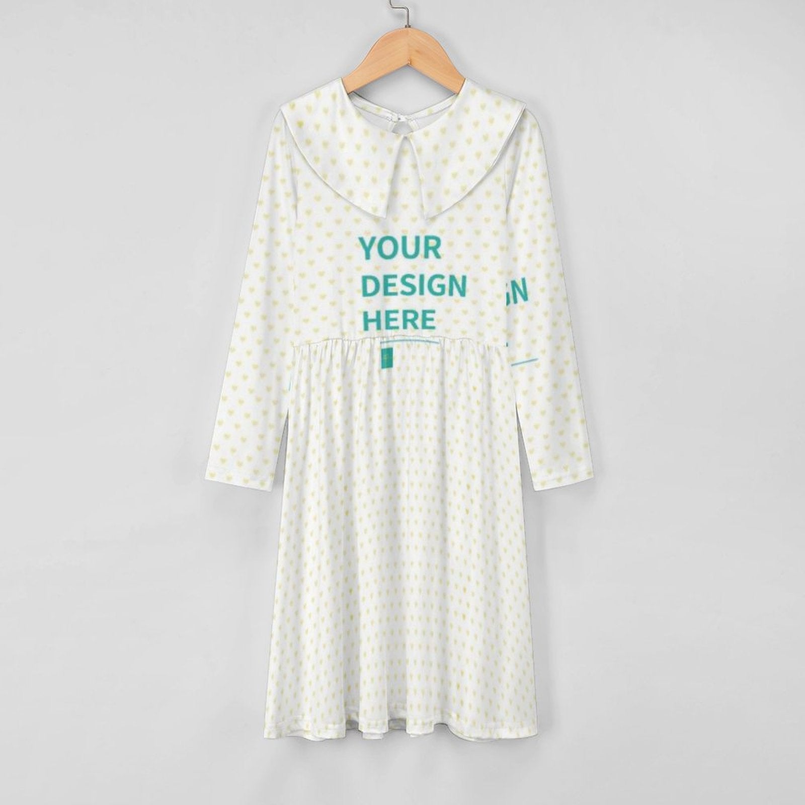 Customizable milk silk long sleeve toddler girl dress with heart pattern, "YOUR DESIGN HERE" design