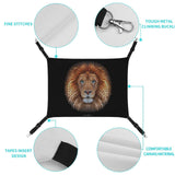 Pet hammock with lion face design, adjustable straps and metal hooks for cats, small dogs, rabbits.