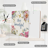 MyArtsyGift square wall clock, floral design, 'Stay Beautiful' text, silent movement, home decor.