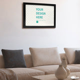 Personalized canvas print with black frame, featuring 'YOUR DESIGN HERE' for custom wall art and gifts from MyArtsyGift.