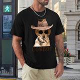 Men's black short sleeve t-shirt with Cowboy dog graphic, classic tee, MyArtsyGift.com