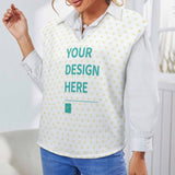 Customizable women's sweater vest with V-neck design, featuring "YOUR DESIGN HERE". Perfect fall outfit.