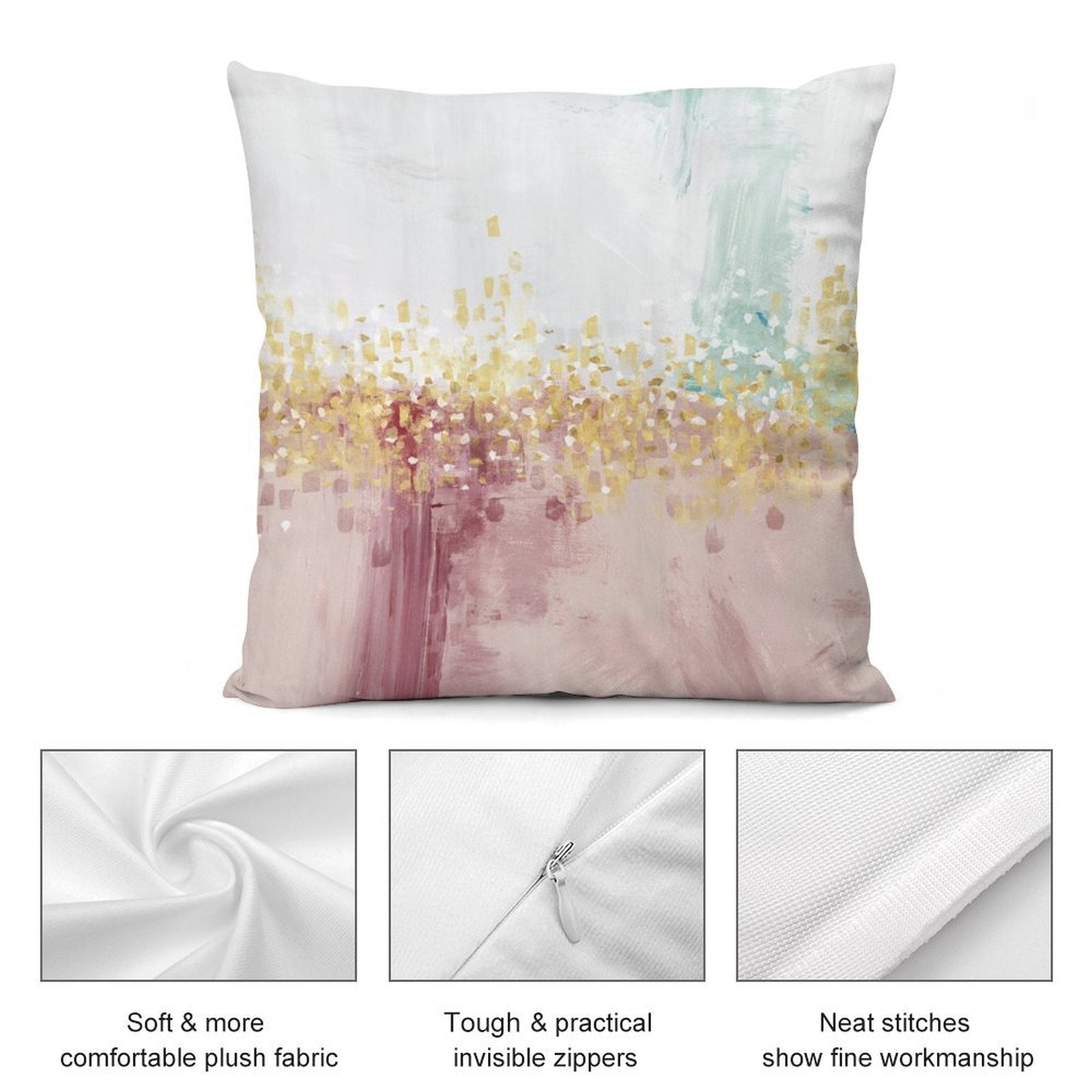 Abstract art plush pillow cover with soft, comfortable fabric, invisible zipper, and durable design for sofa and living room.