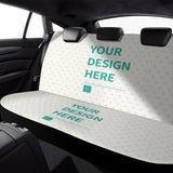 Custom car back seat cover with personalized design and heart pattern, text 'YOUR DESIGN HERE'. Universal bench seat cover.