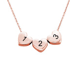 Rose gold personalized heart necklace with numbers 1, 2, and 3, a perfect gift for men and women.