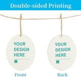 Double-sided custom wooden egg hanging tag with rope, "YOUR DESIGN HERE", perfect for home and party decor.
