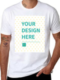 Customizable white men's short sleeve tee, featuring "YOUR DESIGN HERE" design, perfect for personalized gifts.