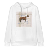 Men's white equestrian sweatshirt with horse graphic and equestrian terms. Comfortable and stylish.