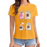 Women's yellow Paris Perfum graphic tee, short sleeve crewneck, MyArtsyGift apparel