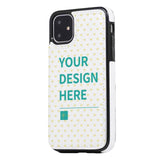 Custom iPhone 11 wallet case with 'YOUR DESIGN HERE' design, PU leather with heart pattern, MyArtsyGift