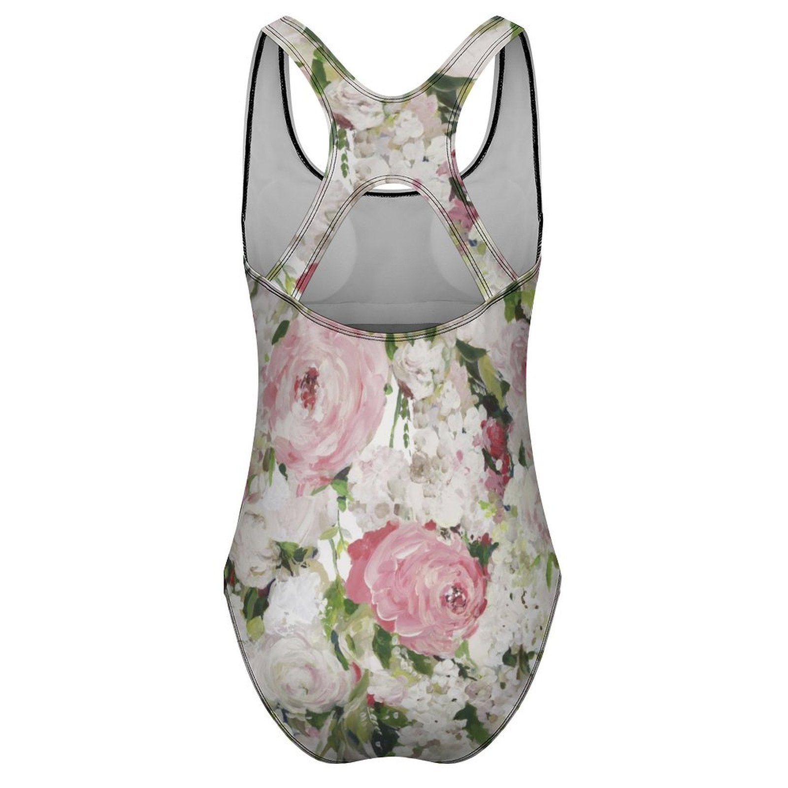 MyArtsyGift Women's Floral One-Piece Swimsuit, Pink Roses Racerback Design