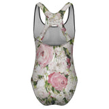 MyArtsyGift Women's Floral One-Piece Swimsuit, Pink Roses Racerback Design