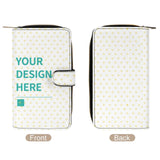 Personalized PU leather wallet with "YOUR DESIGN HERE" text, perfect for a custom gift from MyArtsyGift.