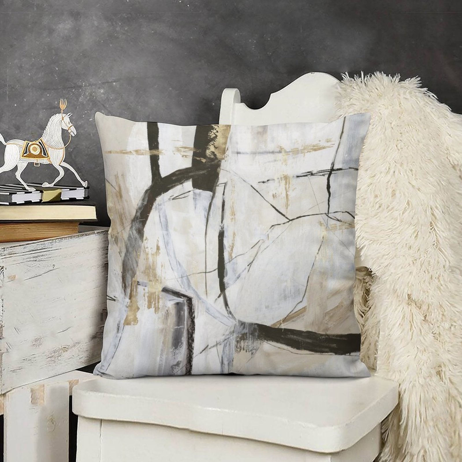 Abstract art plush throw pillow cover for sofa, couch, and living room in neutral tones