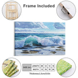 Canvas print of a curling wave on shore, with a frame included, made in the USA; perfect for coastal wall art.