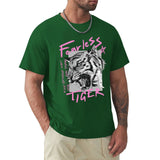 Men's green cotton Fearless Tiger t-shirt, crew neck tee, streetwear style, for everyday wear