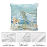 Seahorse pillow cover, watercolor design, short plush material for home decor.