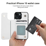 White PU Leather iPhone 15 Wallet Case with Card Slots and VISA Card - MyArtsyGift
