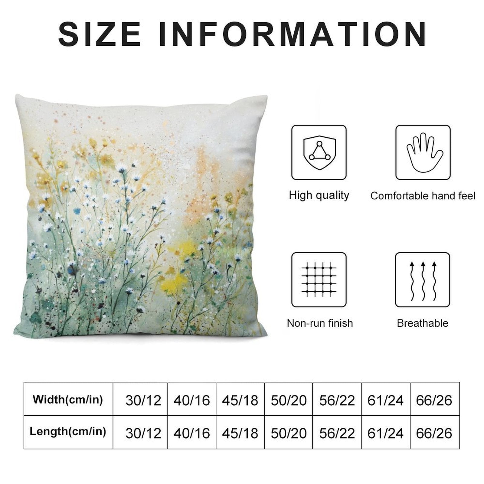 Plush throw pillow cover with watercolor floral art, high quality, and breathable for sofa