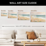 Around the Point III Canvas Print size guide showing the wall art on a sofa for reference. Available in 4 sizes.