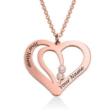 Personalized Rose Gold Heart Necklace with Engraved Names, Custom Jewelry